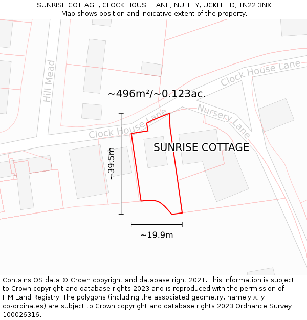 SUNRISE COTTAGE, CLOCK HOUSE LANE, NUTLEY, UCKFIELD, TN22 3NX: Plot and title map