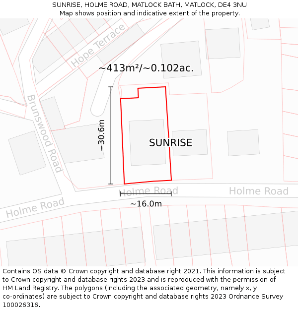 SUNRISE, HOLME ROAD, MATLOCK BATH, MATLOCK, DE4 3NU: Plot and title map