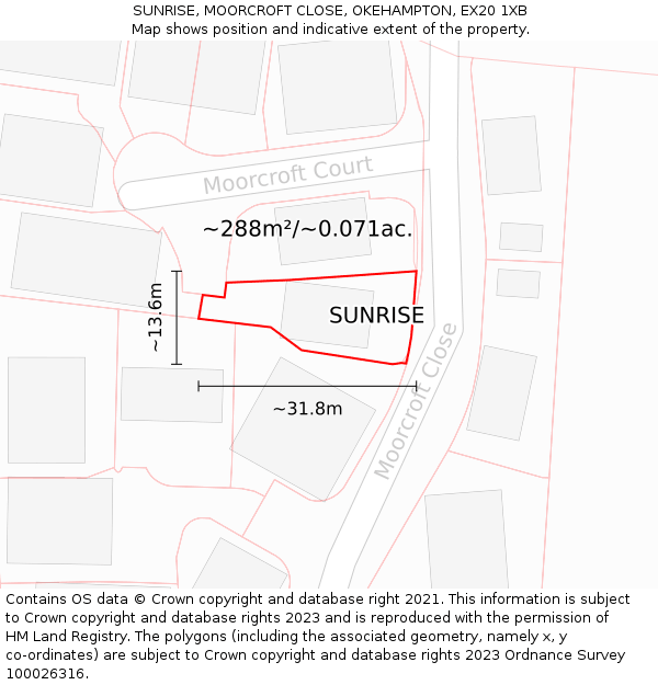 SUNRISE, MOORCROFT CLOSE, OKEHAMPTON, EX20 1XB: Plot and title map