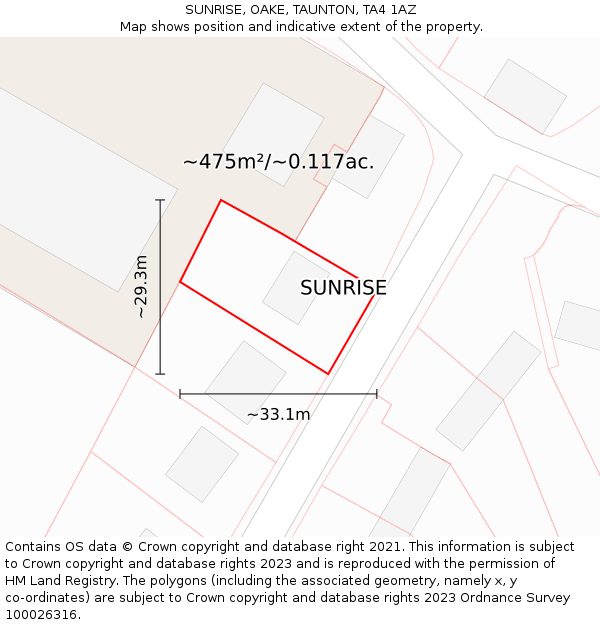 SUNRISE, OAKE, TAUNTON, TA4 1AZ: Plot and title map