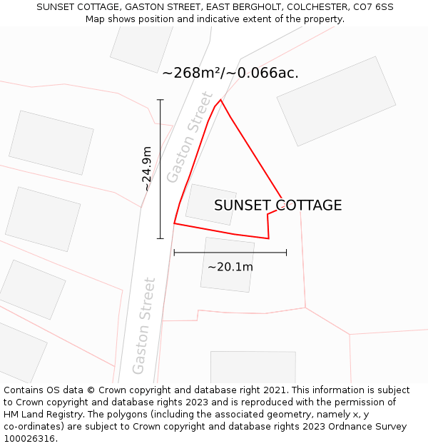 SUNSET COTTAGE, GASTON STREET, EAST BERGHOLT, COLCHESTER, CO7 6SS: Plot and title map