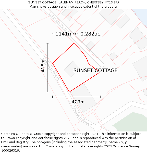 SUNSET COTTAGE, LALEHAM REACH, CHERTSEY, KT16 8RP: Plot and title map