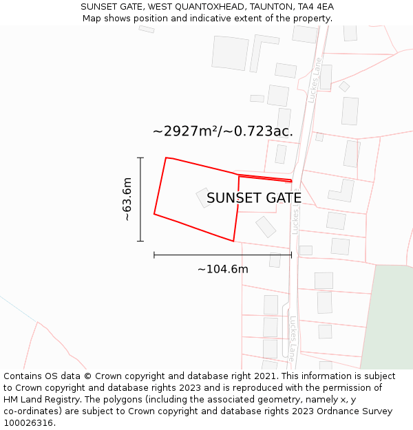 SUNSET GATE, WEST QUANTOXHEAD, TAUNTON, TA4 4EA: Plot and title map