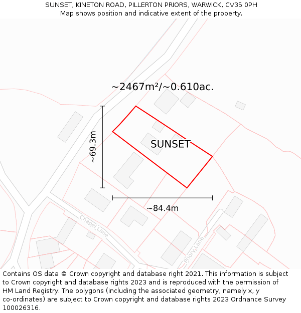 SUNSET, KINETON ROAD, PILLERTON PRIORS, WARWICK, CV35 0PH: Plot and title map