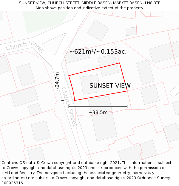 SUNSET VIEW, CHURCH STREET, MIDDLE RASEN, MARKET RASEN, LN8 3TR: Plot and title map