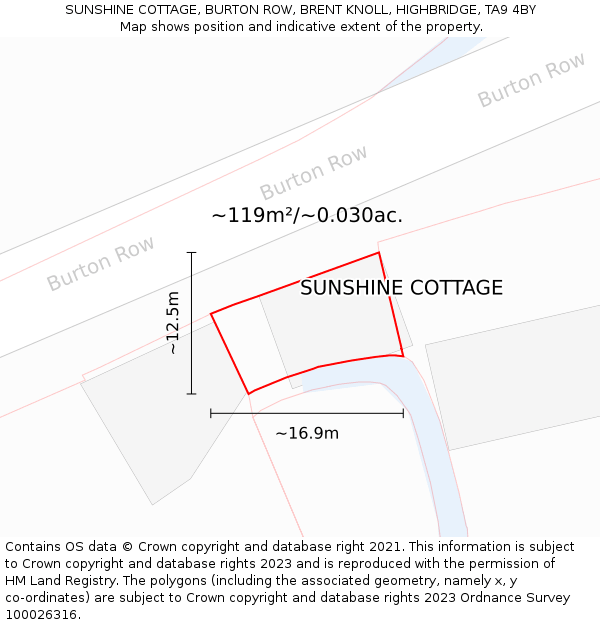 SUNSHINE COTTAGE, BURTON ROW, BRENT KNOLL, HIGHBRIDGE, TA9 4BY: Plot and title map