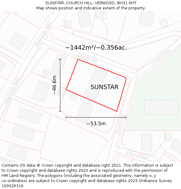 SUNSTAR, CHURCH HILL, VERWOOD, BH31 6HT: Plot and title map