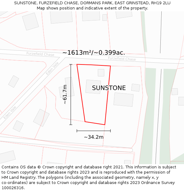 SUNSTONE, FURZEFIELD CHASE, DORMANS PARK, EAST GRINSTEAD, RH19 2LU: Plot and title map