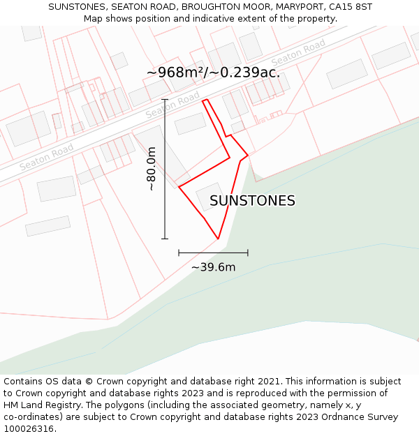 SUNSTONES, SEATON ROAD, BROUGHTON MOOR, MARYPORT, CA15 8ST: Plot and title map