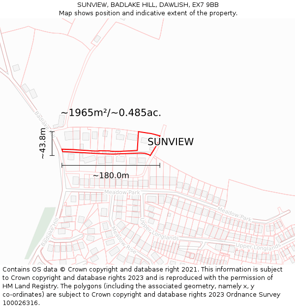 SUNVIEW, BADLAKE HILL, DAWLISH, EX7 9BB: Plot and title map