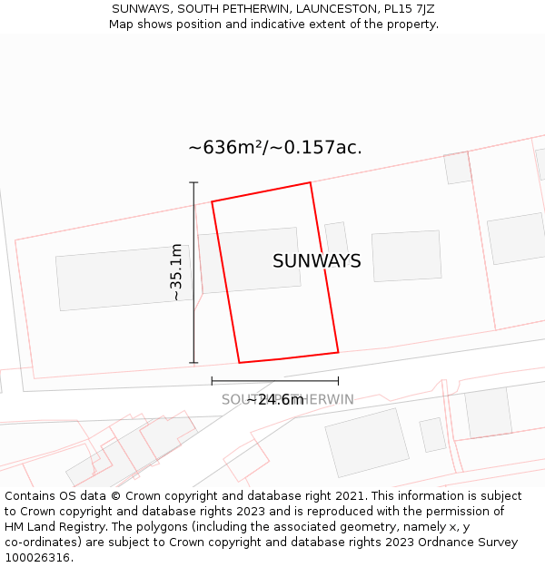 SUNWAYS, SOUTH PETHERWIN, LAUNCESTON, PL15 7JZ: Plot and title map