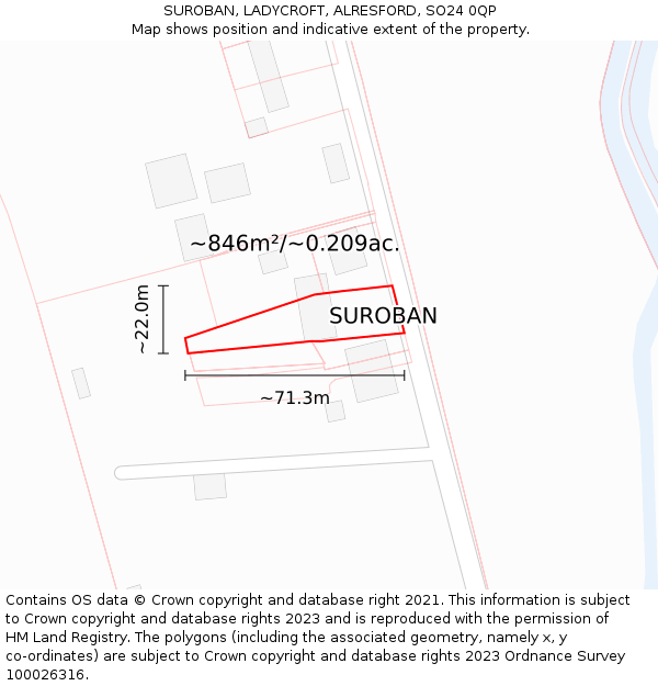 SUROBAN, LADYCROFT, ALRESFORD, SO24 0QP: Plot and title map