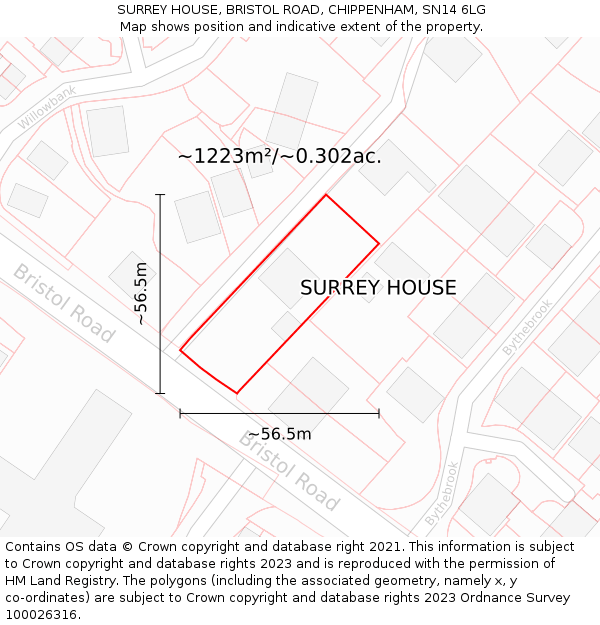 SURREY HOUSE, BRISTOL ROAD, CHIPPENHAM, SN14 6LG: Plot and title map