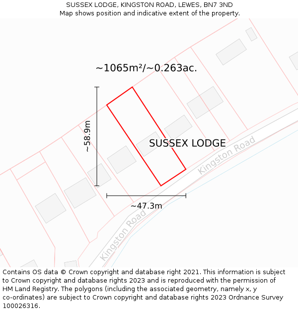 SUSSEX LODGE, KINGSTON ROAD, LEWES, BN7 3ND: Plot and title map