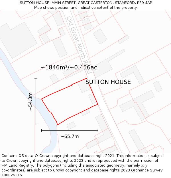 SUTTON HOUSE, MAIN STREET, GREAT CASTERTON, STAMFORD, PE9 4AP: Plot and title map