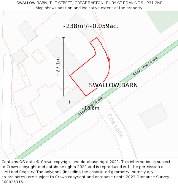 SWALLOW BARN, THE STREET, GREAT BARTON, BURY ST EDMUNDS, IP31 2NP: Plot and title map