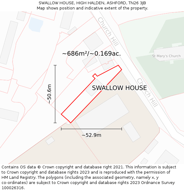 SWALLOW HOUSE, HIGH HALDEN, ASHFORD, TN26 3JB: Plot and title map