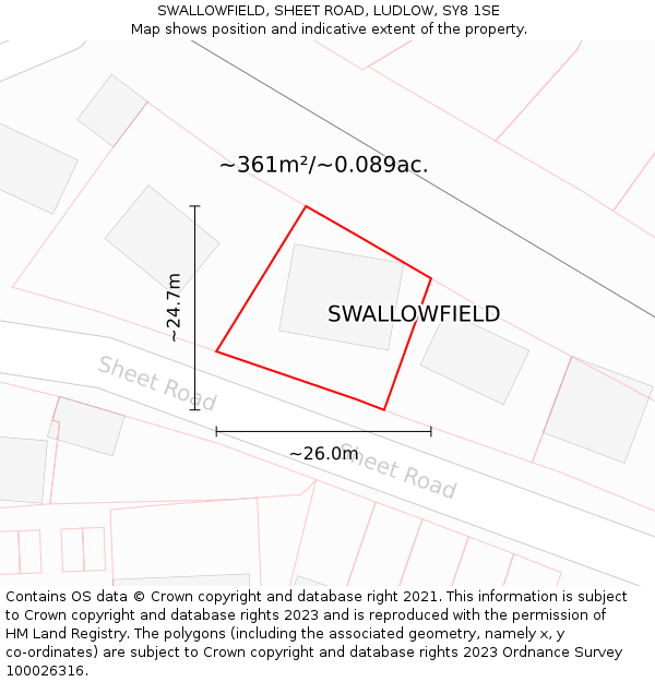 SWALLOWFIELD, SHEET ROAD, LUDLOW, SY8 1SE: Plot and title map