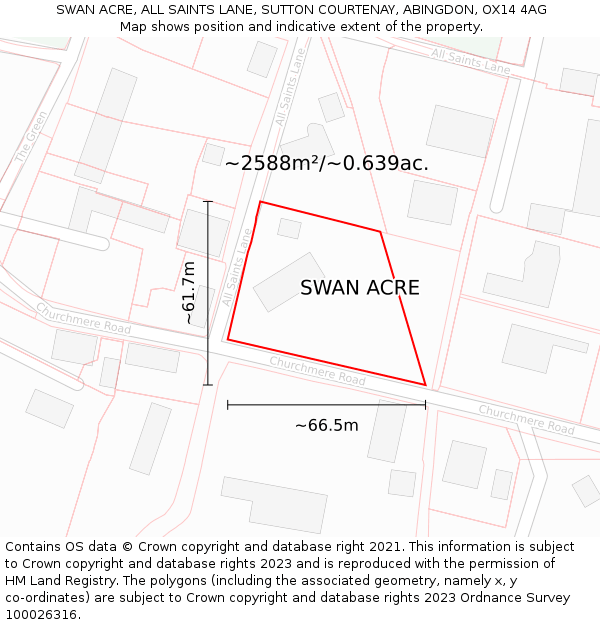 SWAN ACRE, ALL SAINTS LANE, SUTTON COURTENAY, ABINGDON, OX14 4AG: Plot and title map