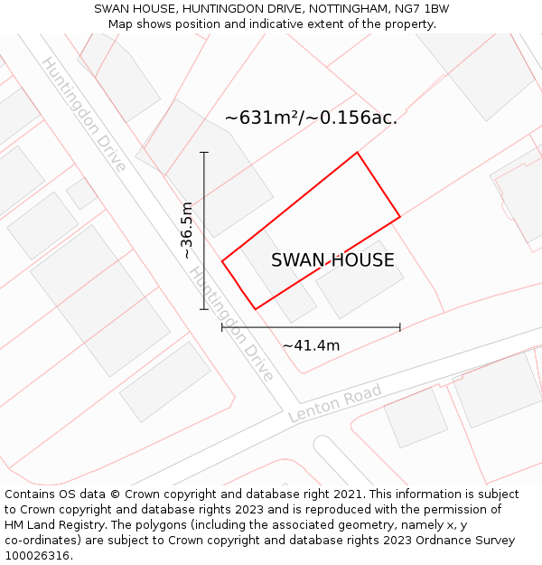 SWAN HOUSE, HUNTINGDON DRIVE, NOTTINGHAM, NG7 1BW: Plot and title map