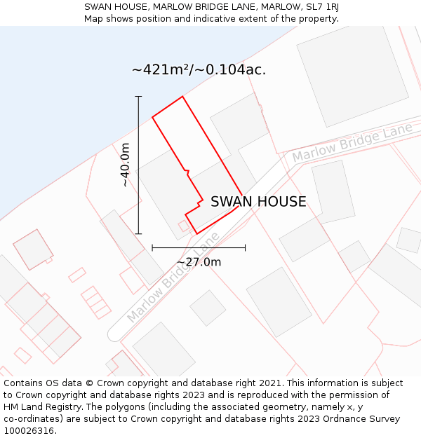 SWAN HOUSE, MARLOW BRIDGE LANE, MARLOW, SL7 1RJ: Plot and title map