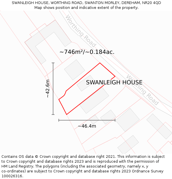 SWANLEIGH HOUSE, WORTHING ROAD, SWANTON MORLEY, DEREHAM, NR20 4QD: Plot and title map