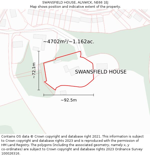 SWANSFIELD HOUSE, ALNWICK, NE66 1EJ: Plot and title map