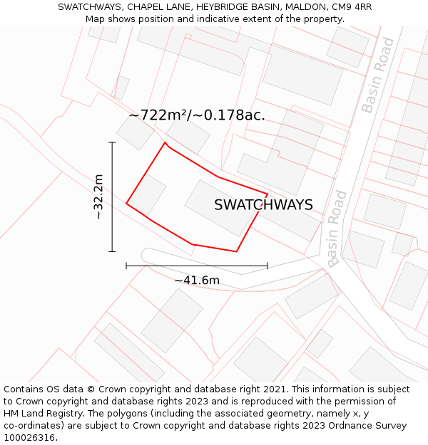 SWATCHWAYS, CHAPEL LANE, HEYBRIDGE BASIN, MALDON, CM9 4RR: Plot and title map