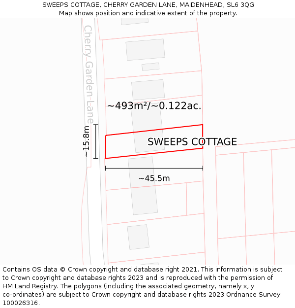 SWEEPS COTTAGE, CHERRY GARDEN LANE, MAIDENHEAD, SL6 3QG: Plot and title map