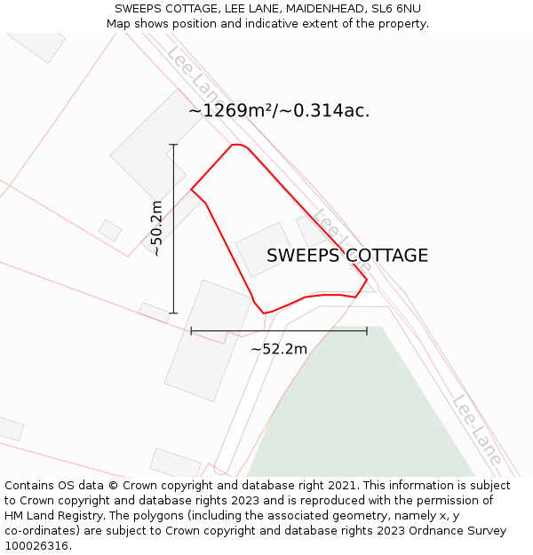 SWEEPS COTTAGE, LEE LANE, MAIDENHEAD, SL6 6NU: Plot and title map