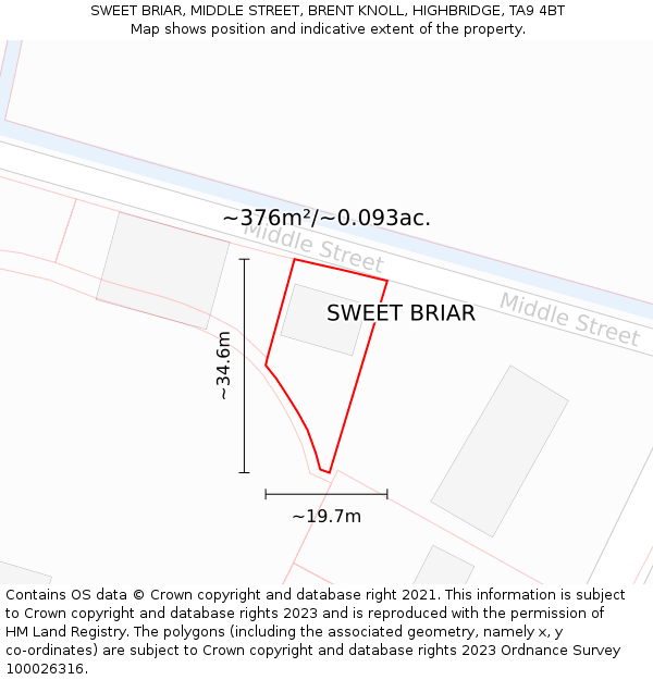 SWEET BRIAR, MIDDLE STREET, BRENT KNOLL, HIGHBRIDGE, TA9 4BT: Plot and title map