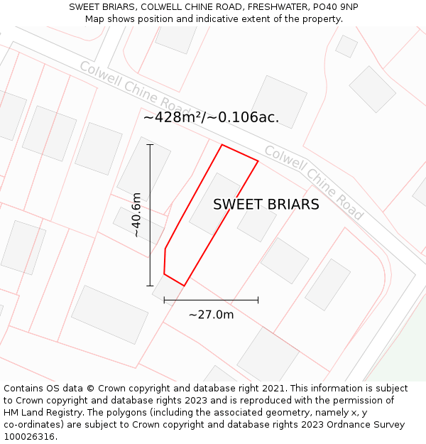 SWEET BRIARS, COLWELL CHINE ROAD, FRESHWATER, PO40 9NP: Plot and title map
