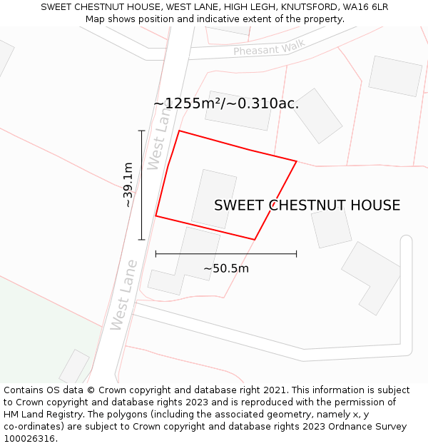 SWEET CHESTNUT HOUSE, WEST LANE, HIGH LEGH, KNUTSFORD, WA16 6LR: Plot and title map