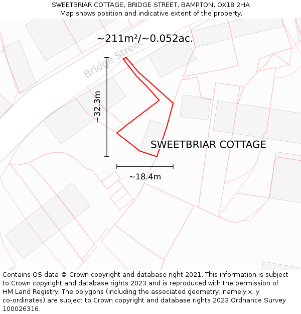 SWEETBRIAR COTTAGE, BRIDGE STREET, BAMPTON, OX18 2HA: Plot and title map