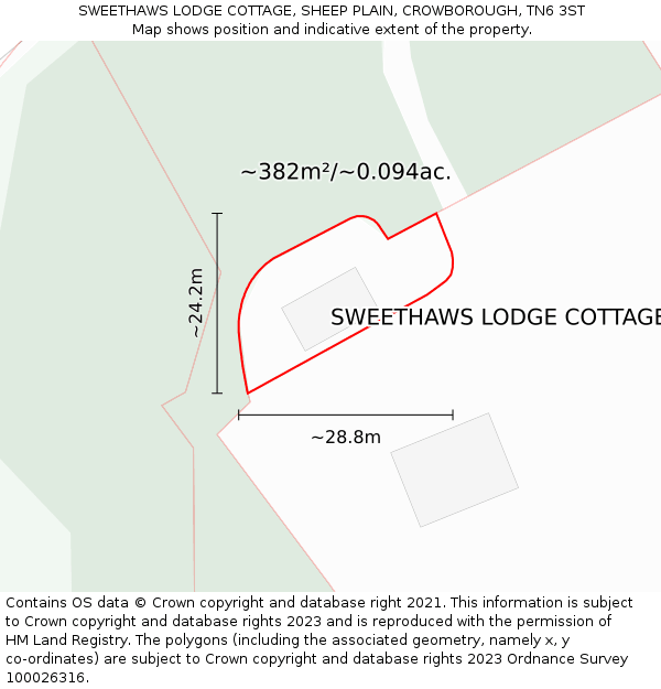 SWEETHAWS LODGE COTTAGE, SHEEP PLAIN, CROWBOROUGH, TN6 3ST: Plot and title map
