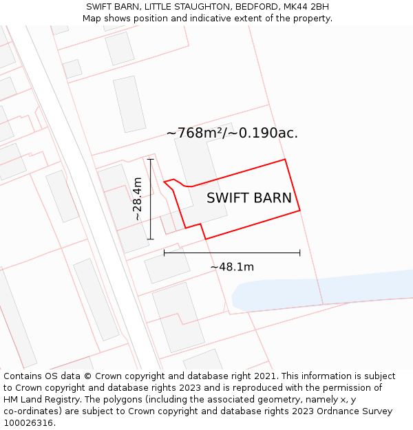 SWIFT BARN, LITTLE STAUGHTON, BEDFORD, MK44 2BH: Plot and title map