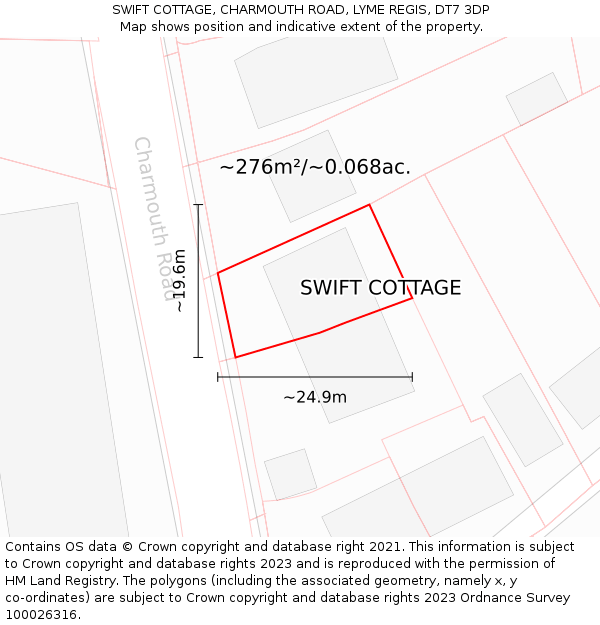 SWIFT COTTAGE, CHARMOUTH ROAD, LYME REGIS, DT7 3DP: Plot and title map
