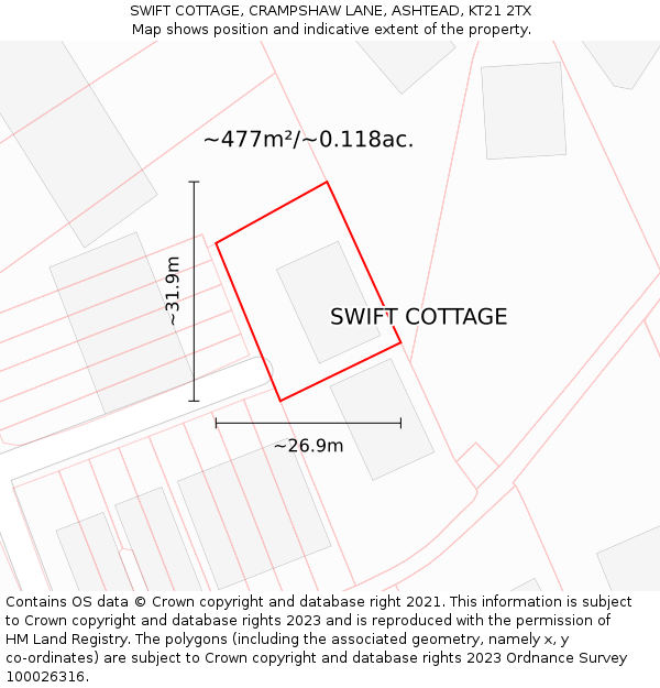 SWIFT COTTAGE, CRAMPSHAW LANE, ASHTEAD, KT21 2TX: Plot and title map