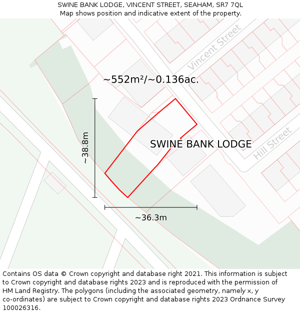 SWINE BANK LODGE, VINCENT STREET, SEAHAM, SR7 7QL: Plot and title map