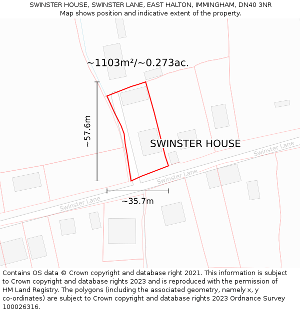 SWINSTER HOUSE, SWINSTER LANE, EAST HALTON, IMMINGHAM, DN40 3NR: Plot and title map