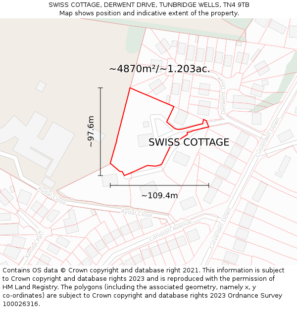 SWISS COTTAGE, DERWENT DRIVE, TUNBRIDGE WELLS, TN4 9TB: Plot and title map