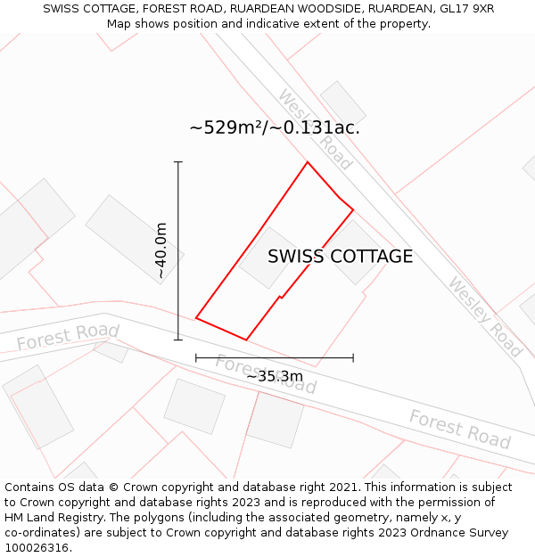 SWISS COTTAGE, FOREST ROAD, RUARDEAN WOODSIDE, RUARDEAN, GL17 9XR: Plot and title map