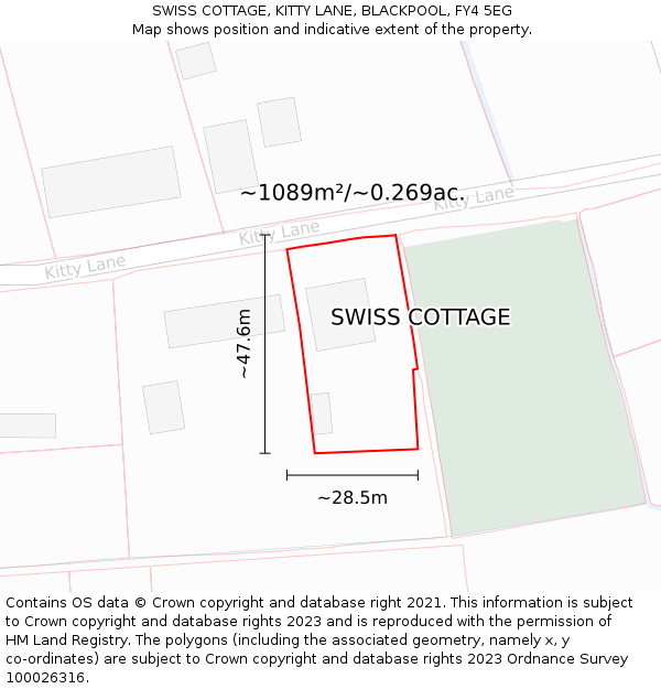 SWISS COTTAGE, KITTY LANE, BLACKPOOL, FY4 5EG: Plot and title map