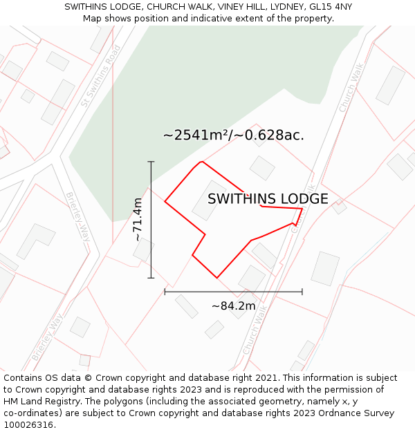 SWITHINS LODGE, CHURCH WALK, VINEY HILL, LYDNEY, GL15 4NY: Plot and title map