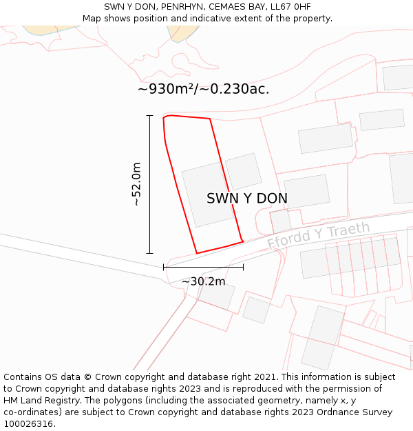 SWN Y DON, PENRHYN, CEMAES BAY, LL67 0HF: Plot and title map