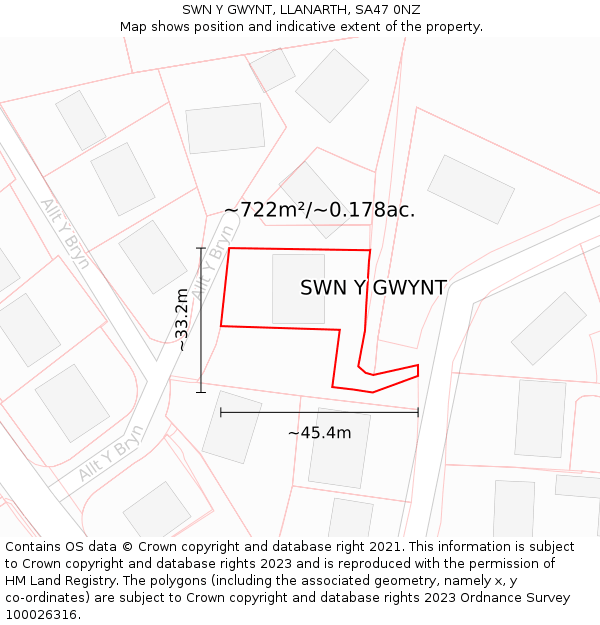 SWN Y GWYNT, LLANARTH, SA47 0NZ: Plot and title map