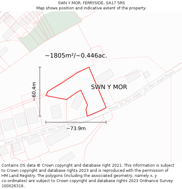 SWN Y MOR, FERRYSIDE, SA17 5RS: Plot and title map