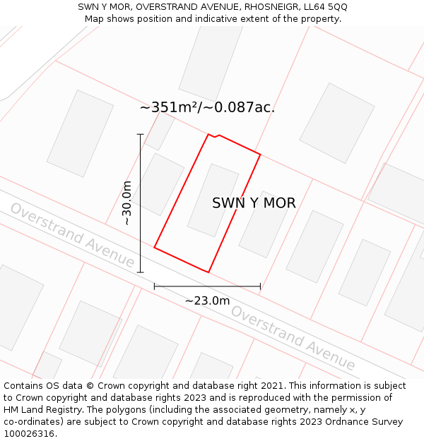 SWN Y MOR, OVERSTRAND AVENUE, RHOSNEIGR, LL64 5QQ: Plot and title map