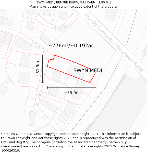 SWYN MEDI, PENTRE BERW, GAERWEN, LL60 6LE: Plot and title map
