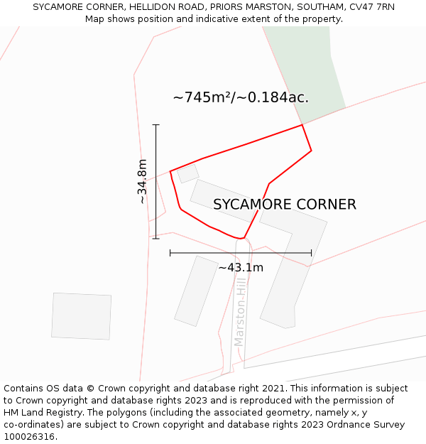 SYCAMORE CORNER, HELLIDON ROAD, PRIORS MARSTON, SOUTHAM, CV47 7RN: Plot and title map